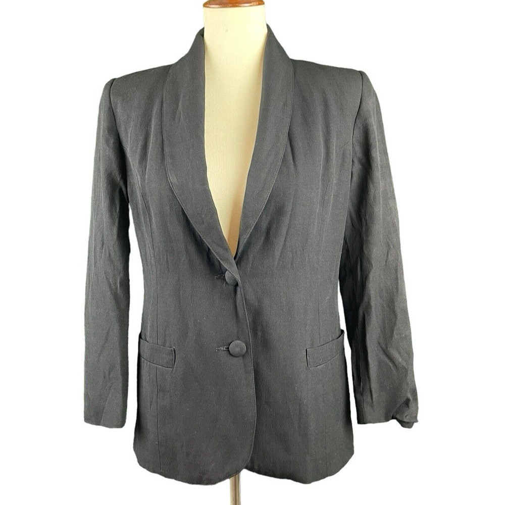Petite Sophisticate Black Blazer Size S 90s Vintage Shoulder Pads 2 Buttons